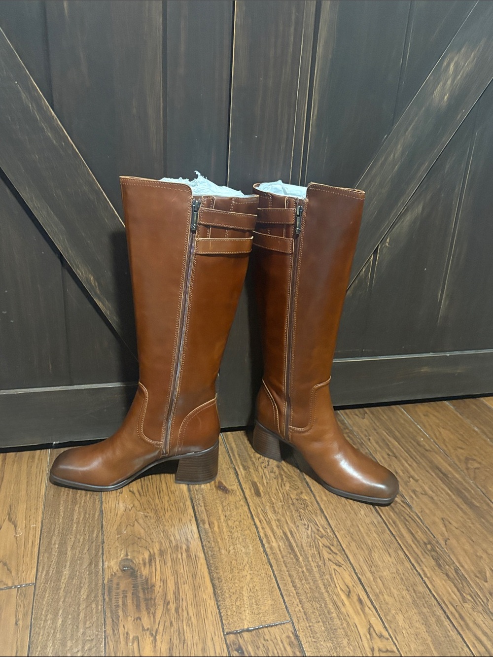 Naturalizer Brown Leather Knee-High Riding Boots with Buckle Straps - Picture 5 of 8